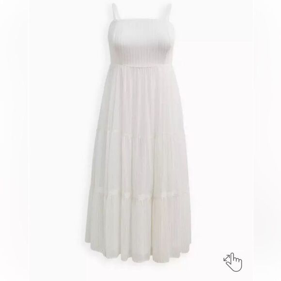TORRID Maxi Chiffon And Lurex Tiered Dress , white & gold , size 1/1X/14-16. - Picture 4 of 11